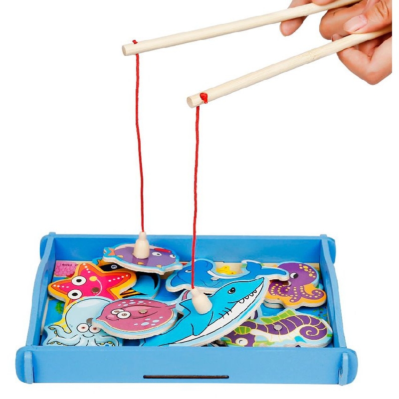 SET DE PESCA MAGNÉTICO EN BANDEJA DE MADERA