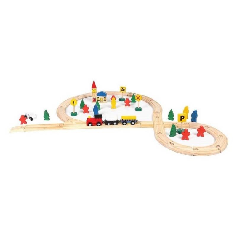 TREN CON RIEL ARMABLE DE MADERA 48 PIEZAS