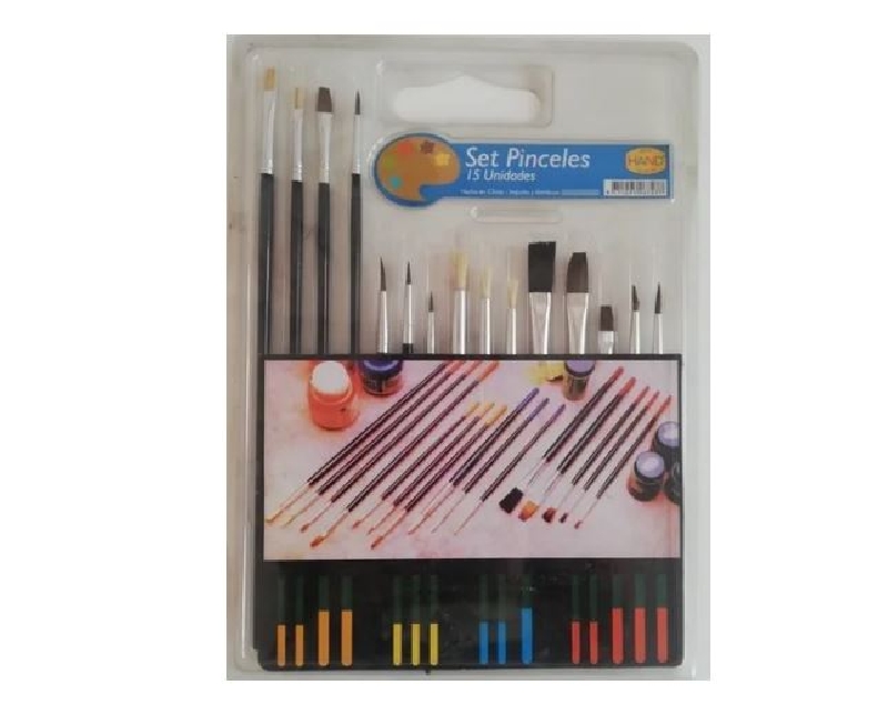 SET DE 15 PINCELES ESCOLARES SURTIDOS HAND