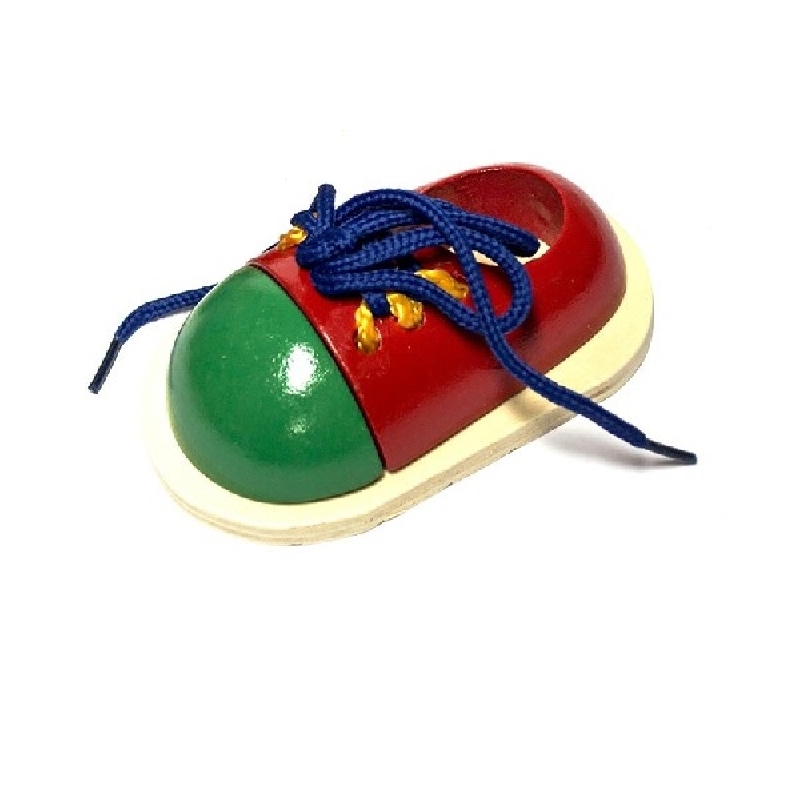 ZAPATO DIDACTICO DE MADERA PARA ENHEBRAR