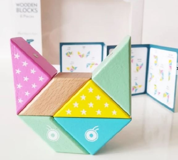 TANGRAMA MAGNETICO DE MADERA COLORES PASTELES 6 PIEZAS