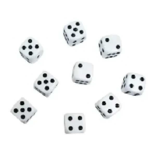 SET DADOS 16MM BLANCO 10 UNIDADES