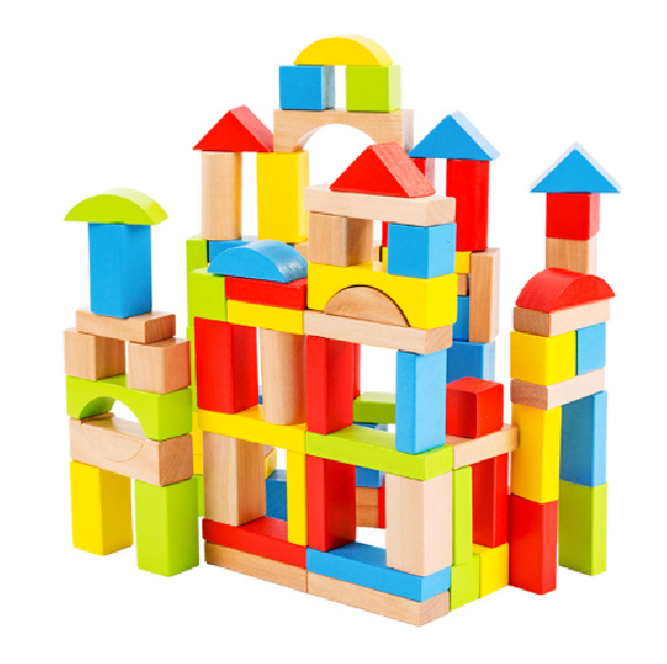 SET DE BLOQUES DE MADERA GEOMÉTRICOS COLORES 100 PIEZAS