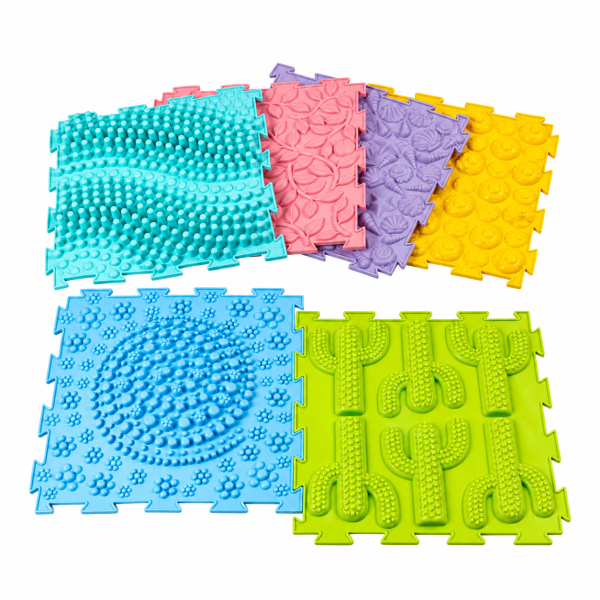 SET PISOS/ALFOMBRAS CONECTABLES DE GOMA DIFERENTES TEXTURAS (6 UNIDS)