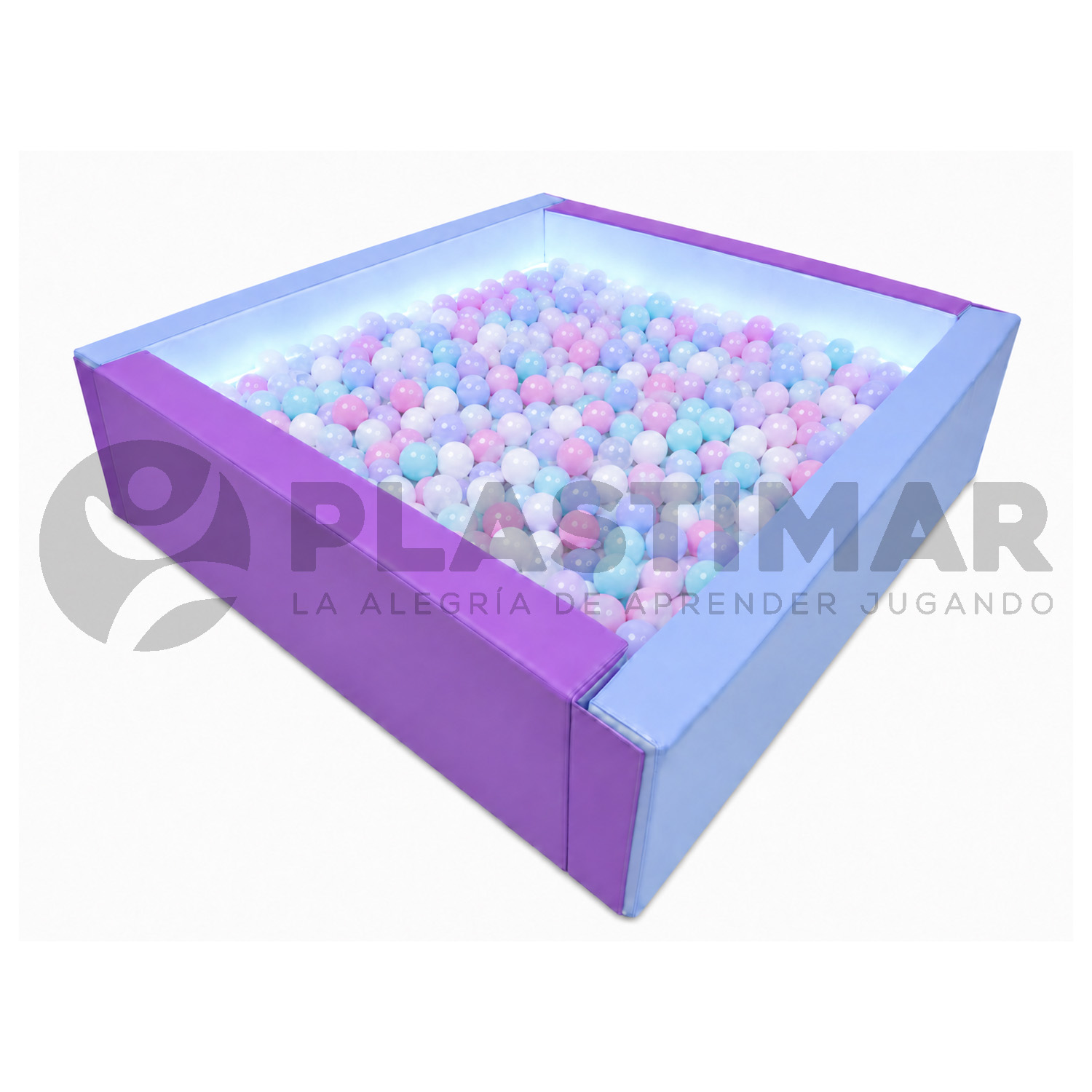 PISCINA SENSORIAL CUADRADA CON LUZ LED 140X140X40 CM + 1000 PELOTAS
