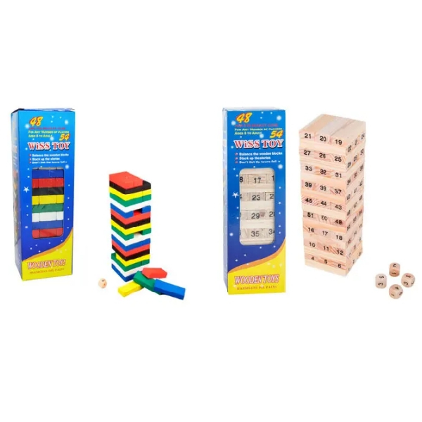YENGA GRANDE DE MADERA NUMEROS/COLOR 54 PIEZAS
